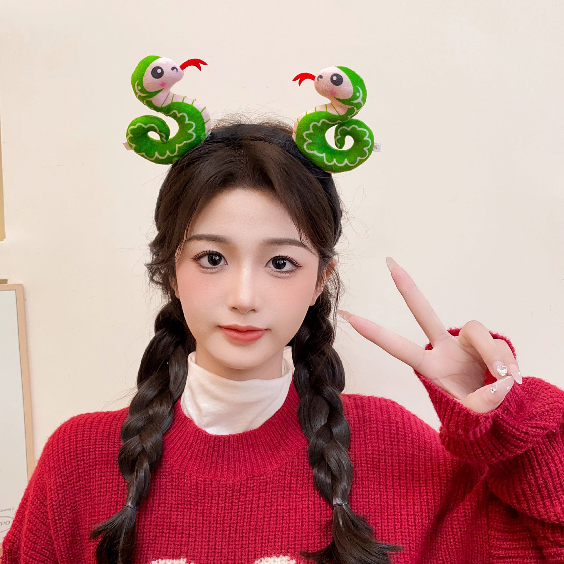 Wholesale Year of the Snake Headband  Cute Funny Plush Wash Hair Cards Small Snake Zodiac Headwear Children's Spring Festival